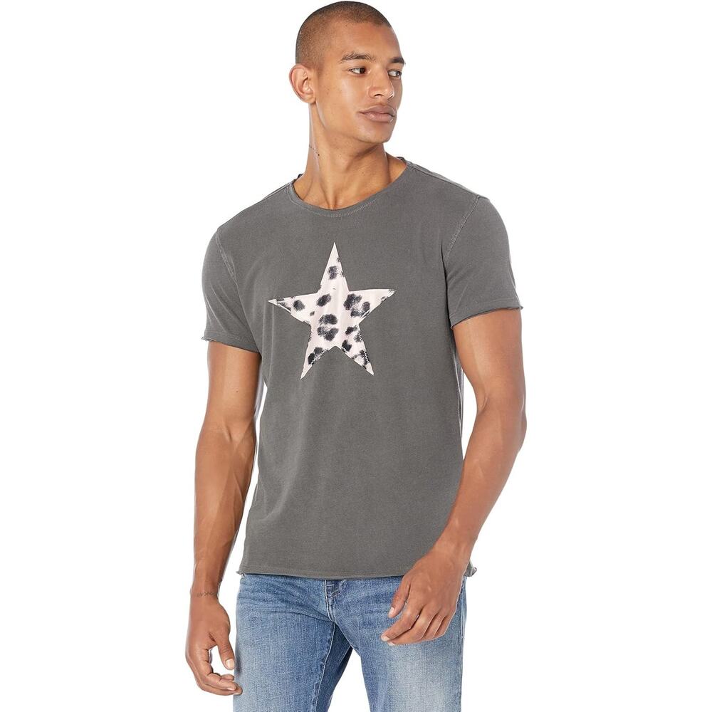 John Varcatos Short Sleeve Star Graphic Pullover Shirt Gray Mens Size Large